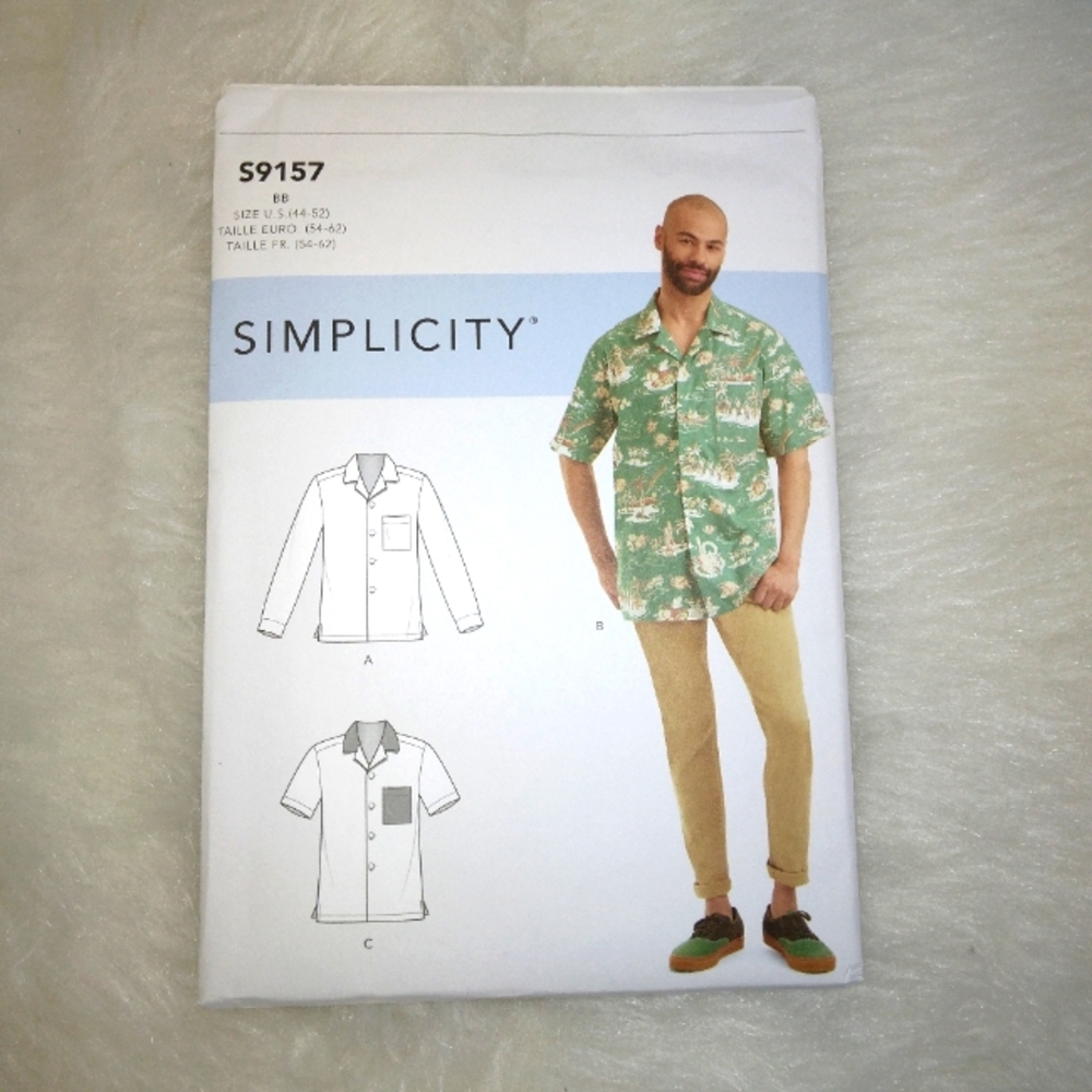 SIMPLICITY S9157 Men's size 44-52" Men's Open Pointed Collar shirt